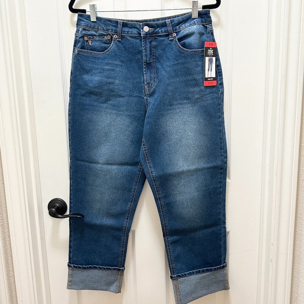 Frye Women's Stretch Jeans Size 8 Blue High Rise Straight Leg Cuffed Crop (NEW) - Picture 2 of 15